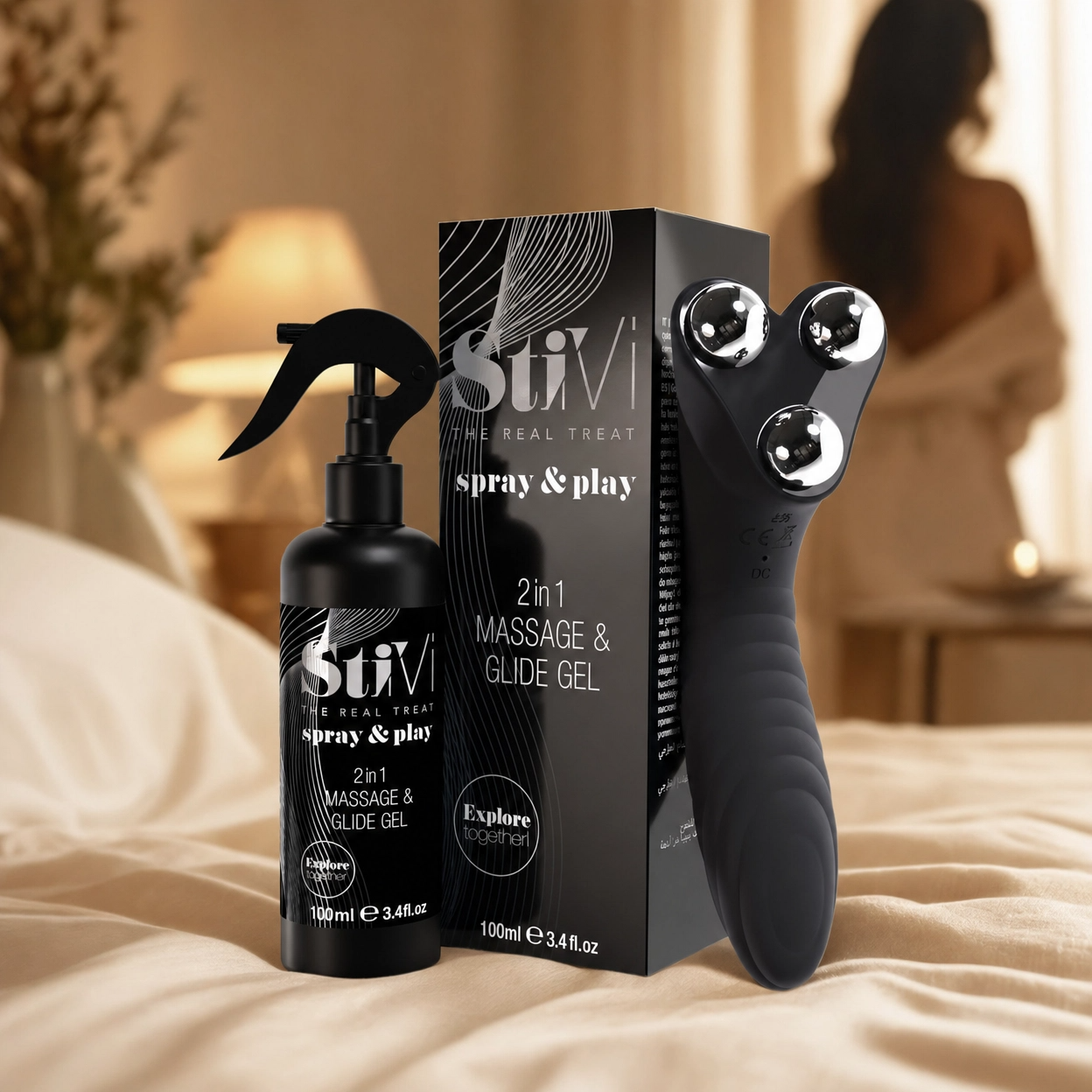 StiVi 2 in 1 Massage- und Vibrationsgerät + Play&Spray