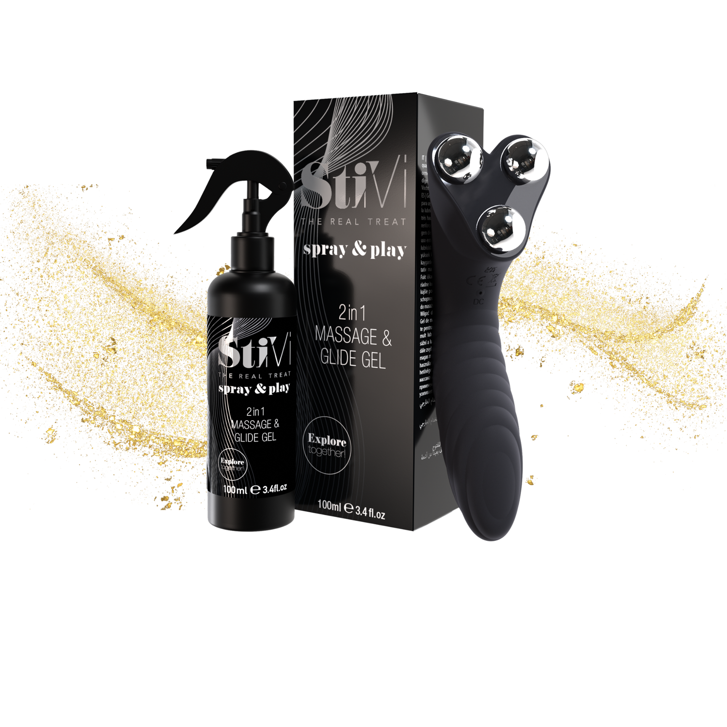 StiVi 2 in 1 Massage- und Vibrationsgerät + Play&amp;Spray